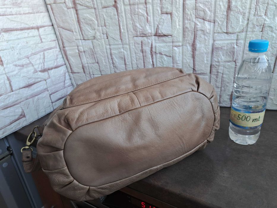 дамска чанта,бежова кожена торба-естествена кожа