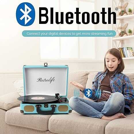 Platan cu difuzoare, Bluetooth,  3 trepte, player portabil de viniluri