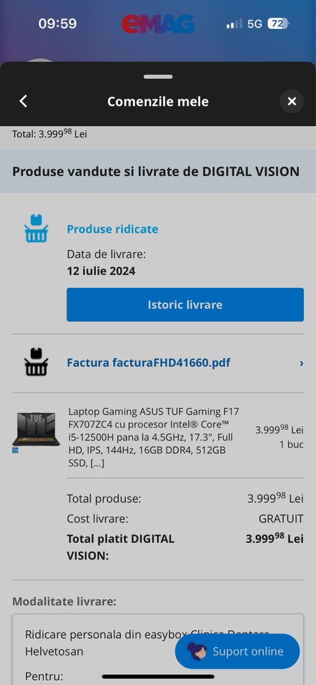 Laptop Asus TUF gaming f17. 17,3” Garantie pana in iulie 2026z