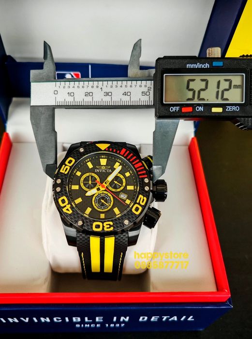 INVICTA Carbon Black/Yellow 52 mm, Инвикта нов ръчен часовник