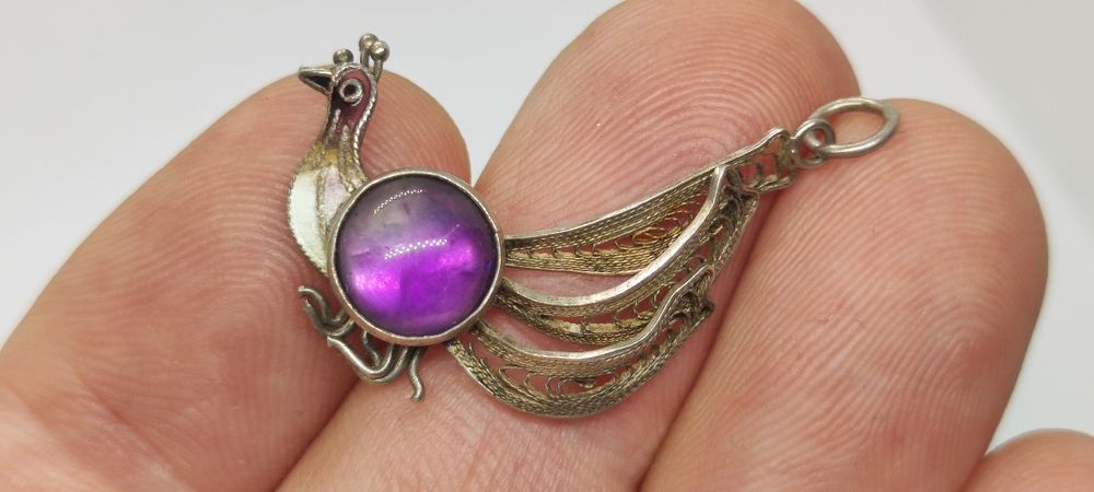 Pandantiv Vechi Chinezesc Din Argint  cu Ametist