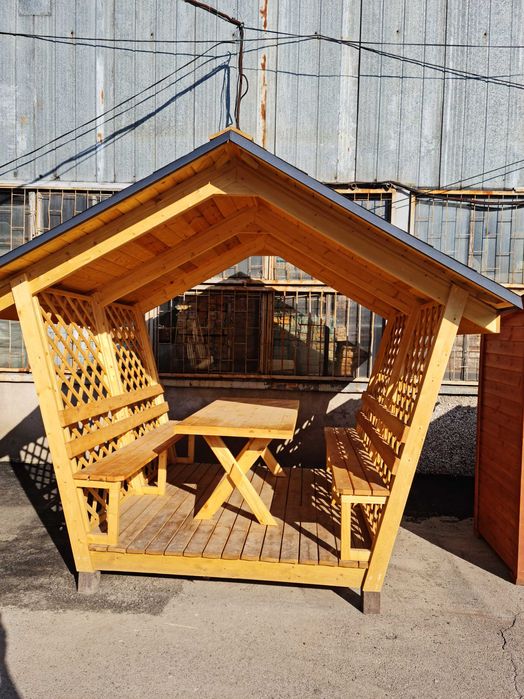 Беседка, стол, стул, домик, вывеска, будка из дерева