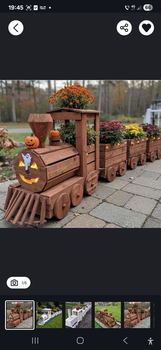 Locomotiva decorativa din lemn cu vagoane – lucrata manual la comanda