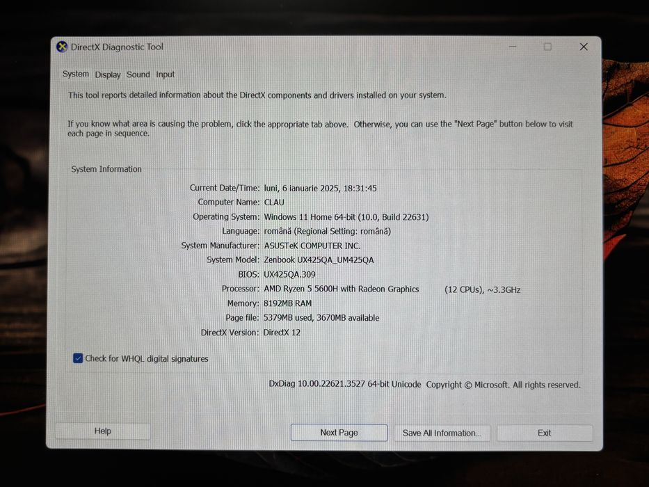 MDM vinde: Laptop Asus ZenBook 14, AMD Ryzen 5, Gen 5.