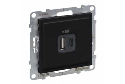 Priza dubla cu incarcare USB, tip A+C, negru, Legrand