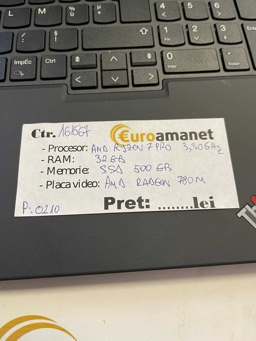 Laptop Lenovo ThinkPad P16s, Ryzen7 PRO, SSD 500GB, 32GB -A-