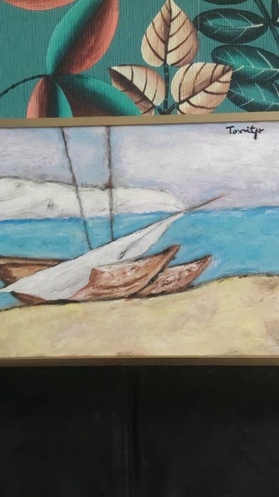 2 Tablouri romanesti N Tonitza "bărci la malul marii" și lale cu ir