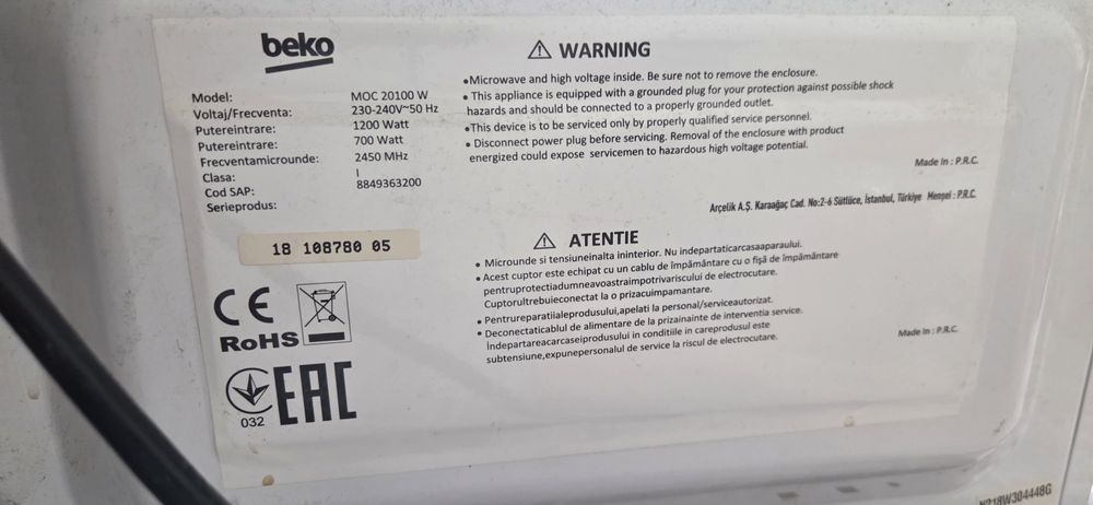 Cuptor cu microunde beko MOC201002W