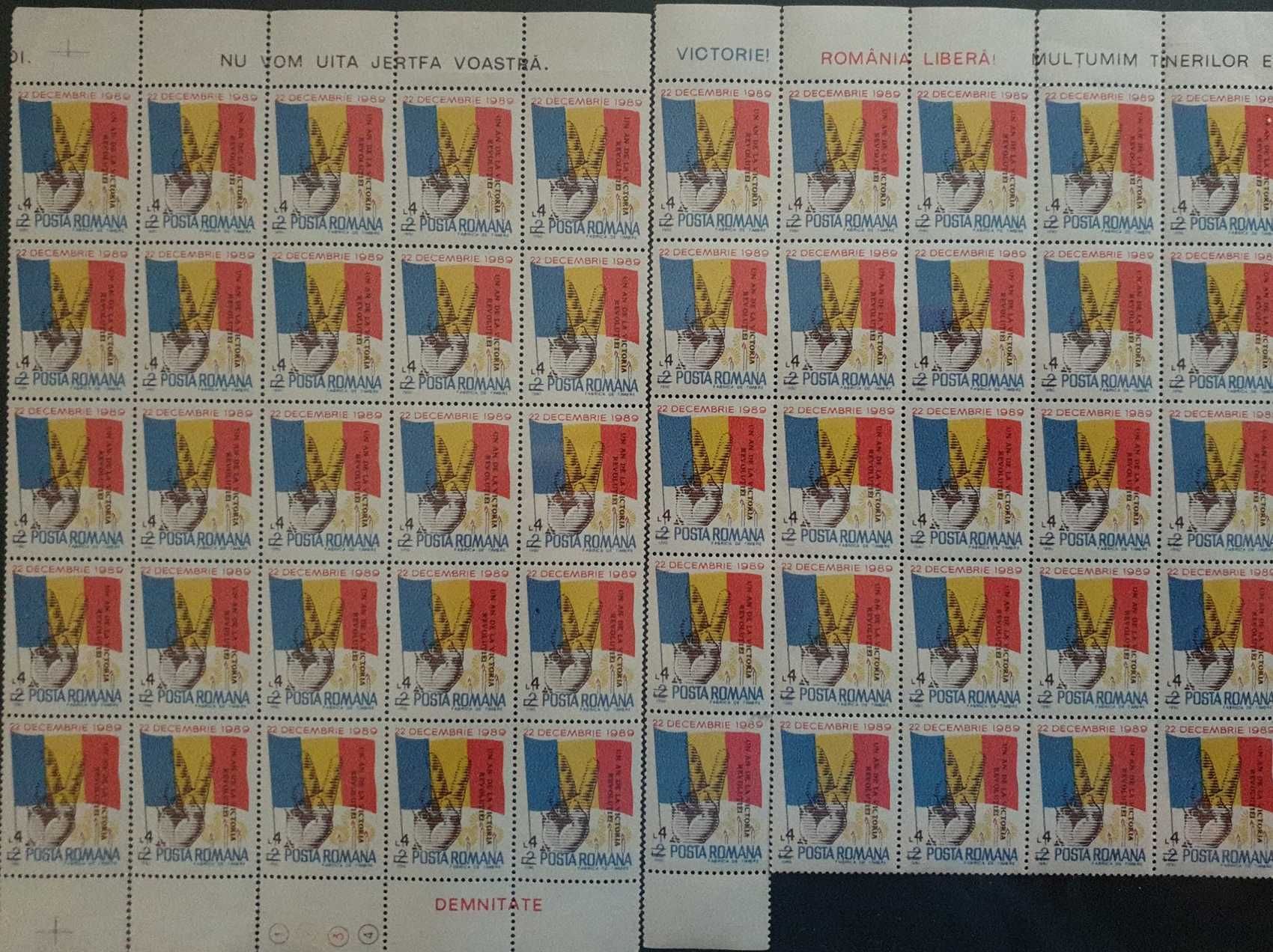 2 x Bloc 5x5 timbre Romania 22 Decembrie 1989