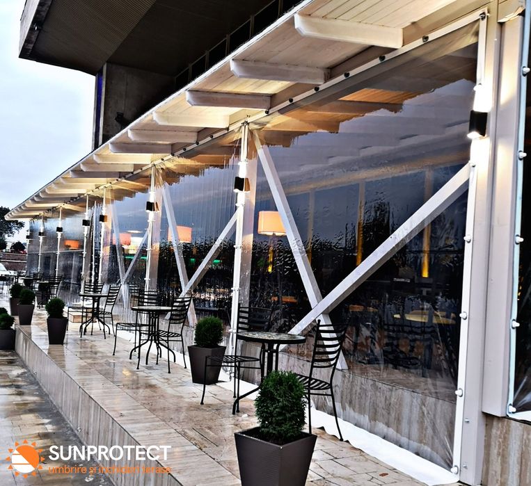 Închidere Terase cu folie Transparenta.Rulou casetat, necasetat, bride