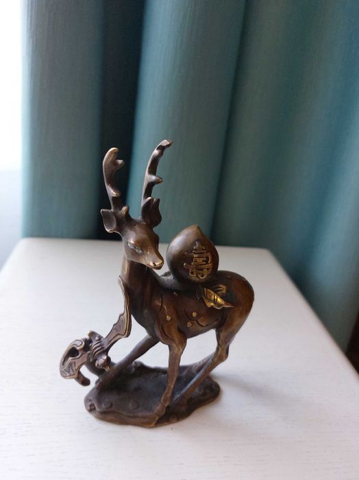 Sculptura Chineza Deosebita Bronze Yuanbao Sika! Foarte Rar!