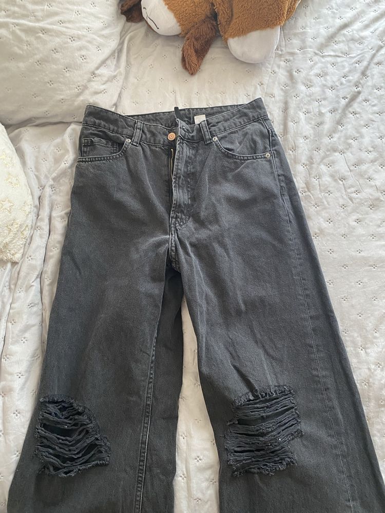 Blugi negri denim H&M nepurtati, noi-nouți MARIMEA 38