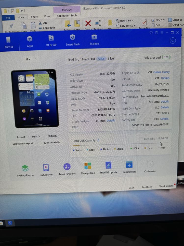 Ipad pro 11 gen 3 wifi procesor M1 93% baterie NOu