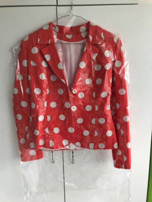 Haină Sacou De Damă Roșu cu Buline Albe