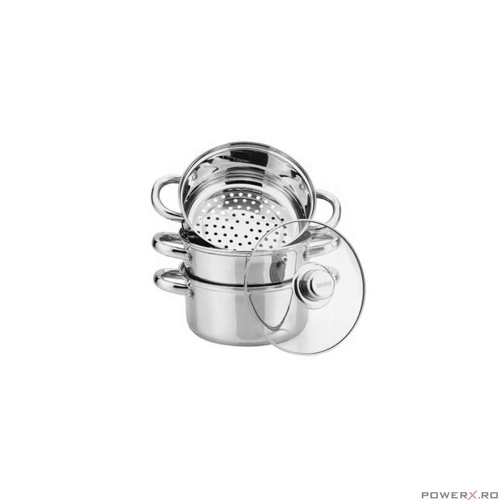Set de 4 piese, oala pentru fiert cu abur, inox, 18 cm 2.5 litri