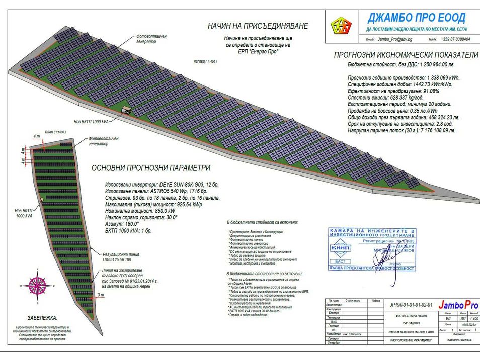Продавам УПИ 9400кв.м. с проект за 1 мегават соларен парк и становище.