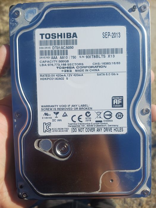 Жесткий диск Toshiba 500GB (SATA, жақсы жағдайда)