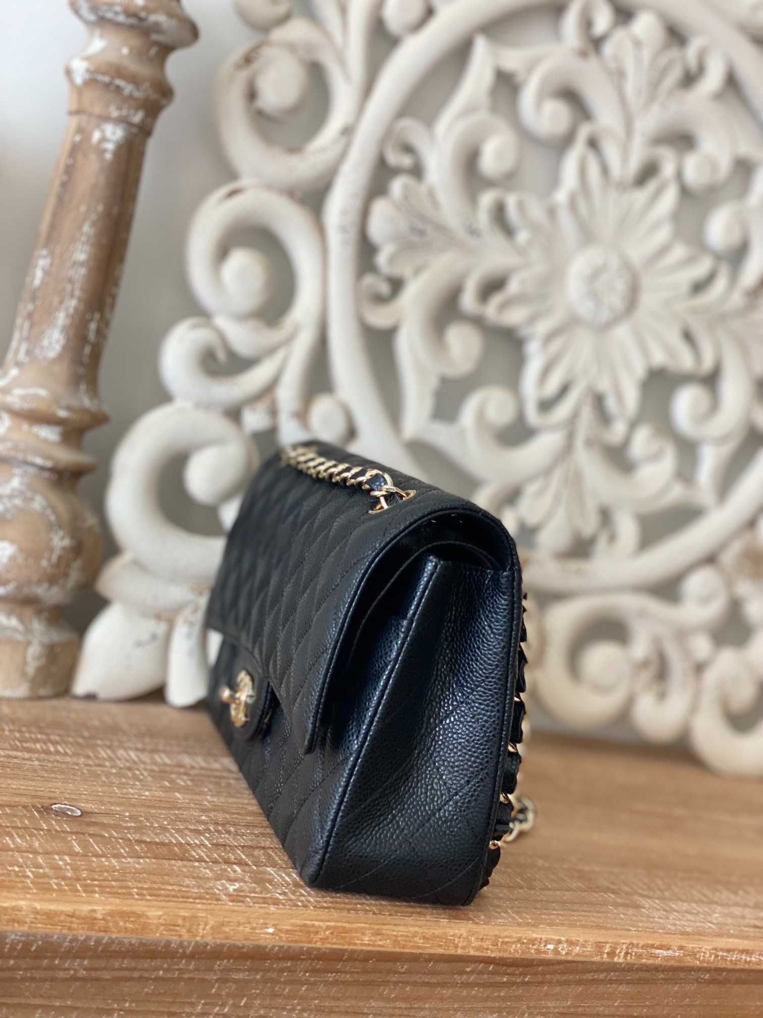 Geanta Chanel Classic 25cm, piele caviar, gold, tip Premium
