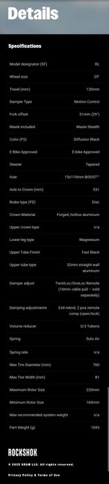 Furcă Rockshox Reba RL, 120mm