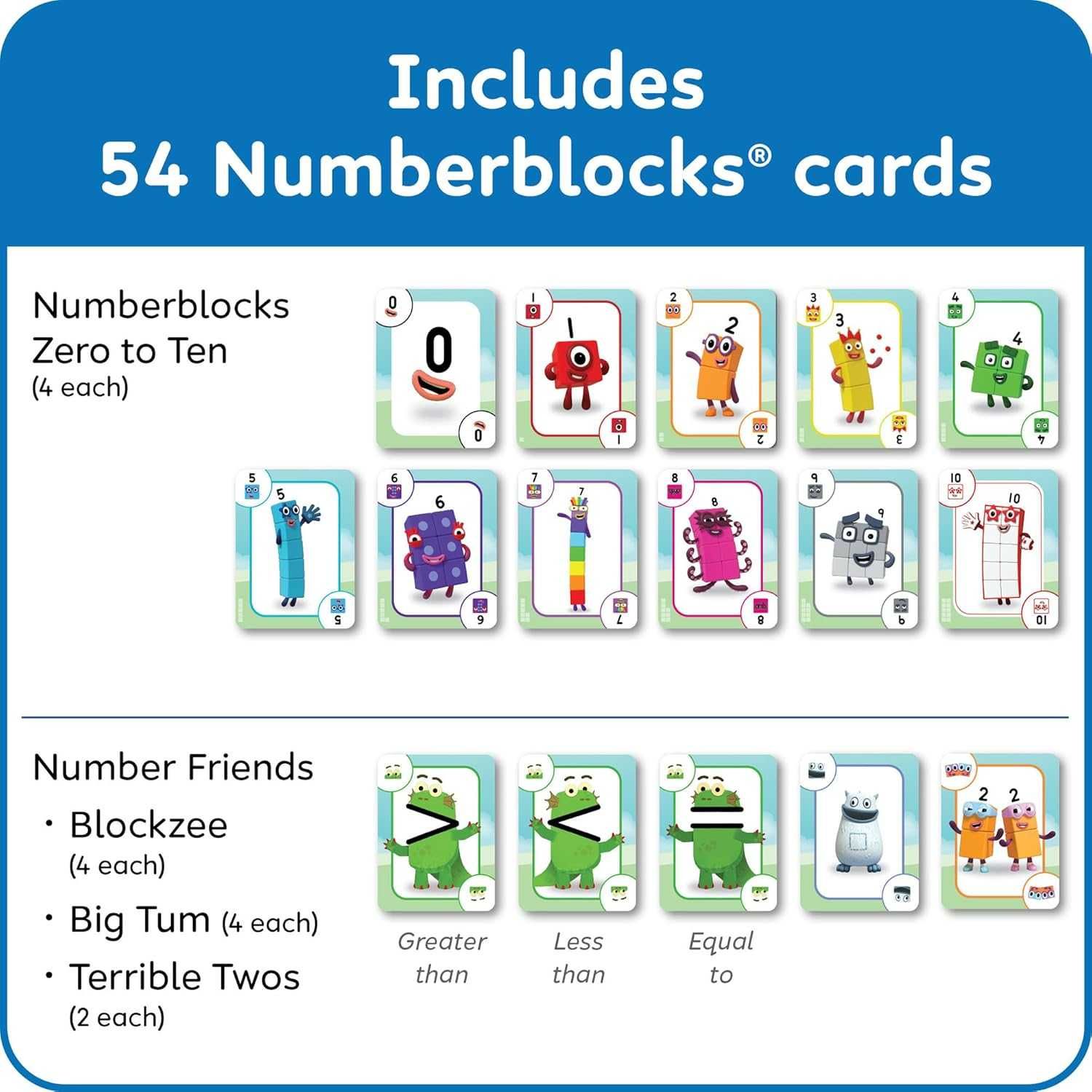 Карти за игра Numberblocks, 3 + години, 54 карти с изображения