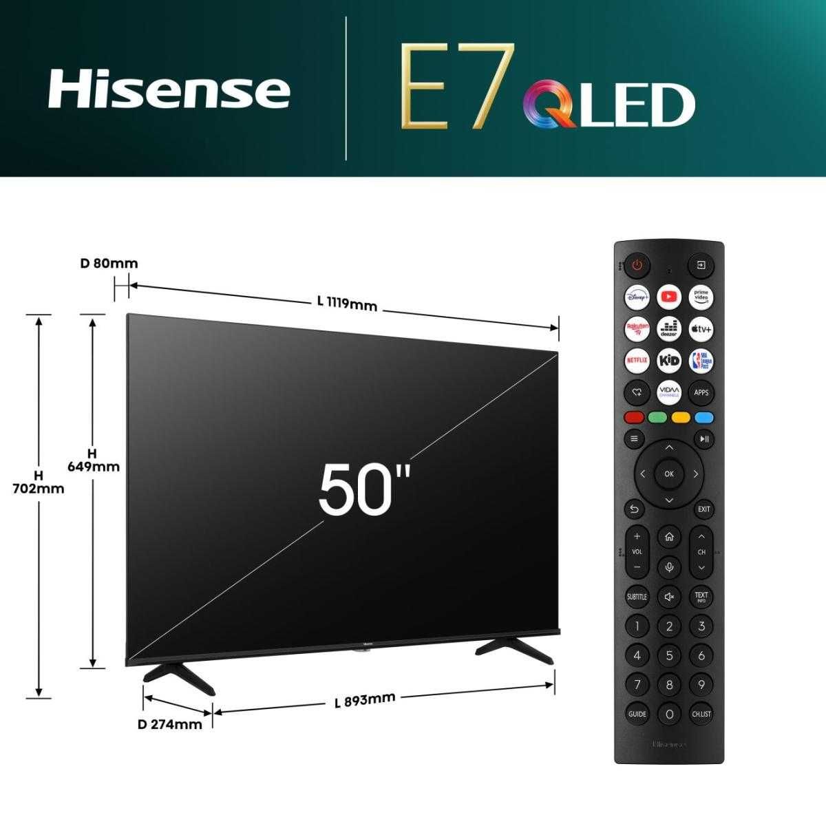 Телевизор Hisense 50" (126.0 см) 50E7NQ, QLED Smart TV, 4K Ultra HD