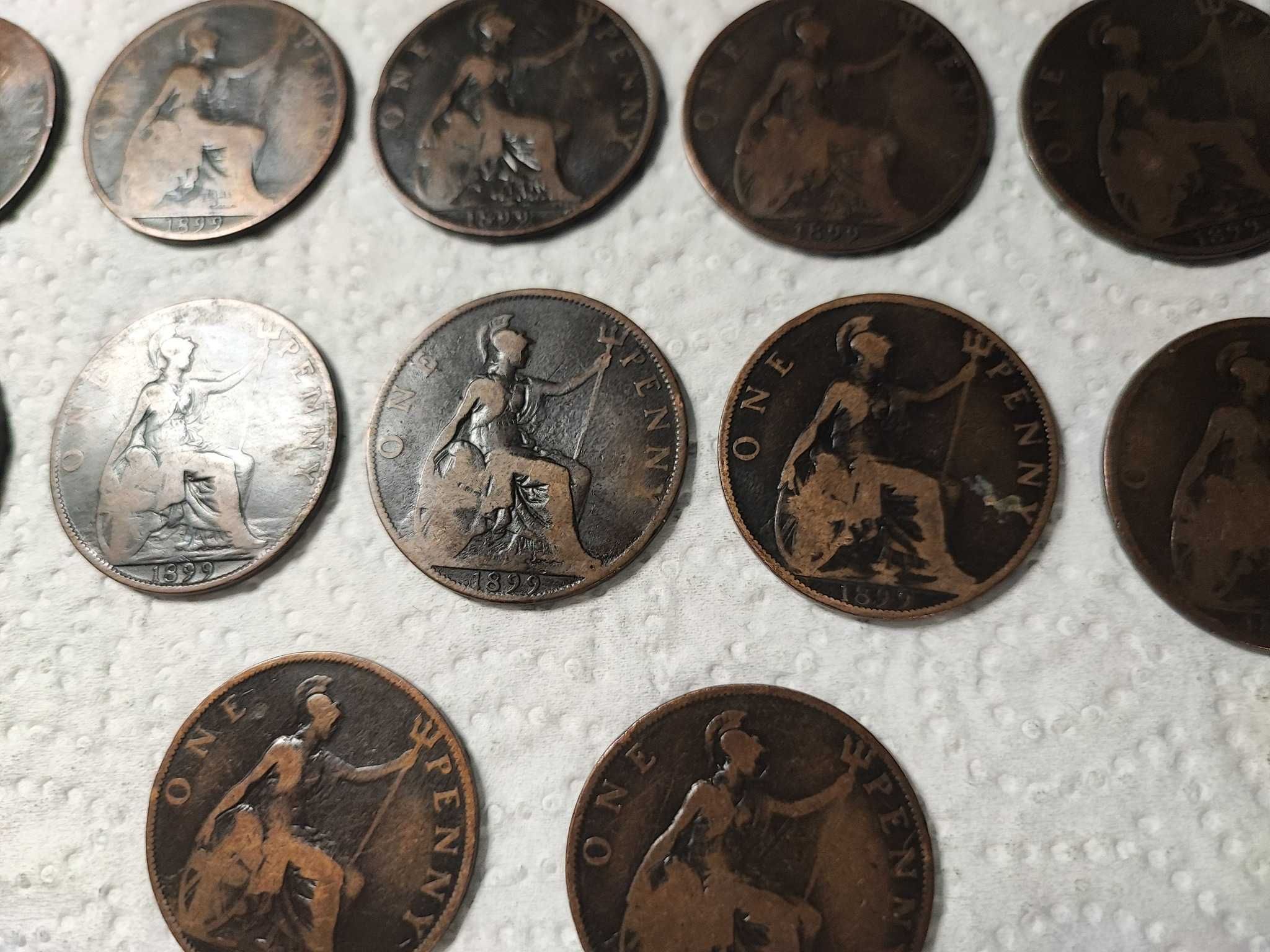 Lot vintage de 14 monede de 1 penny 1899