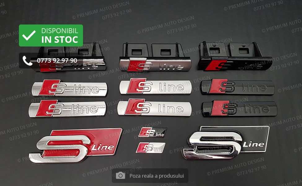 Set embleme / sigle metalice (crom / mat / negru) - Audi S line