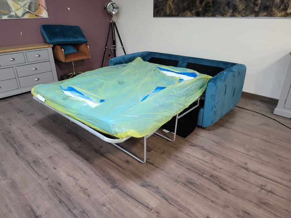 Син диван от плат с функция сън голяма двойка