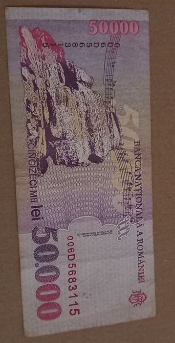 Vand 2 bancnote de 50000 lei, an 2001, George Enescu, format polimer