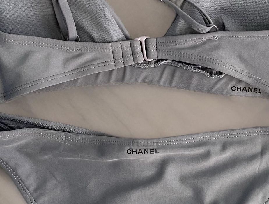 сив лилав бански Шанел триъгълници половинки сет комплект Chanel топ