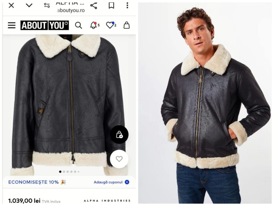 Cojoc Blana B-3 Alpha Industries Pilot Aviator Bomber
