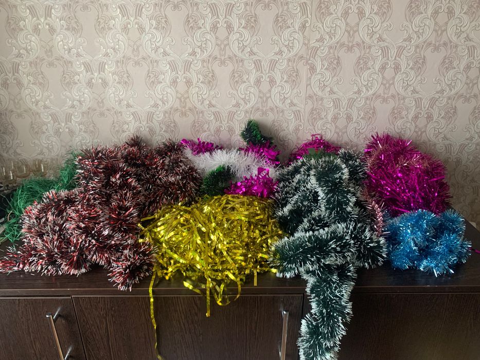 Украшения для ёлки гирлянда дождик ёлочная мишура новогодние украшения