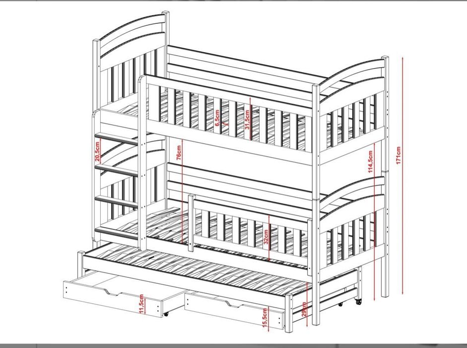 Pat supraetajat triplu,90x190,alb