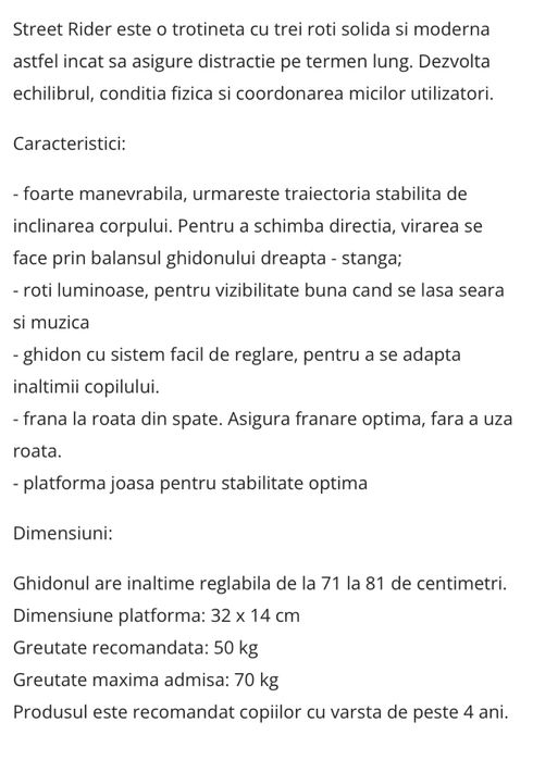 Trotineta copii cu lumini