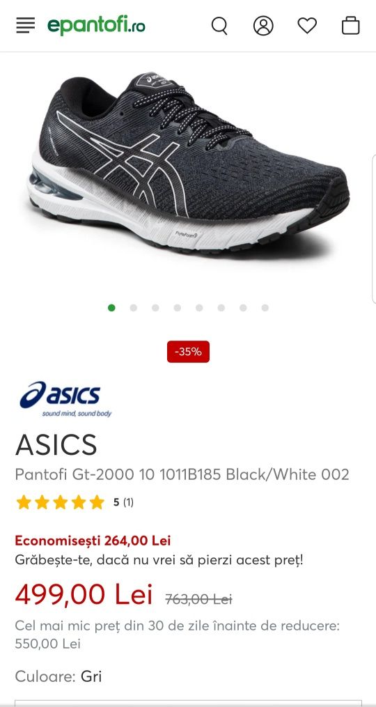 Adidași ASICS pantofi sport Gt-2000 10  Black/White nr 40, 5 EU unisex