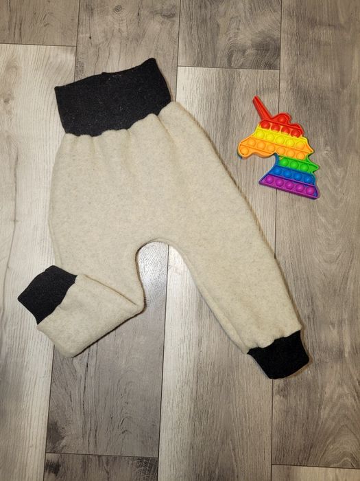 Handmade - Pantaloni din lână fleece cu manșete din lână merinos