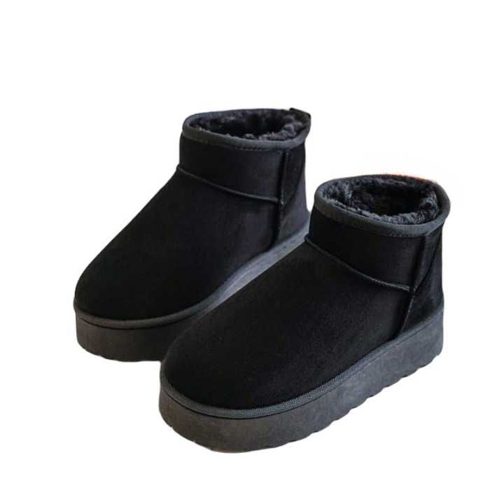 Cizme scurte tip UGG, imblanite, Negru