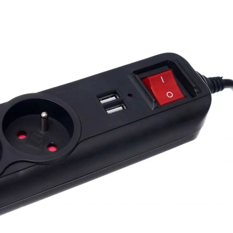 Prelungitor electric cu intrerupator3 prize, 2 mufe USB, 1.5m KD4031