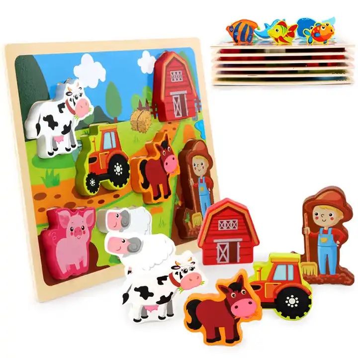 Puzzle tip Montessori educational din lemn La Ferma NOU