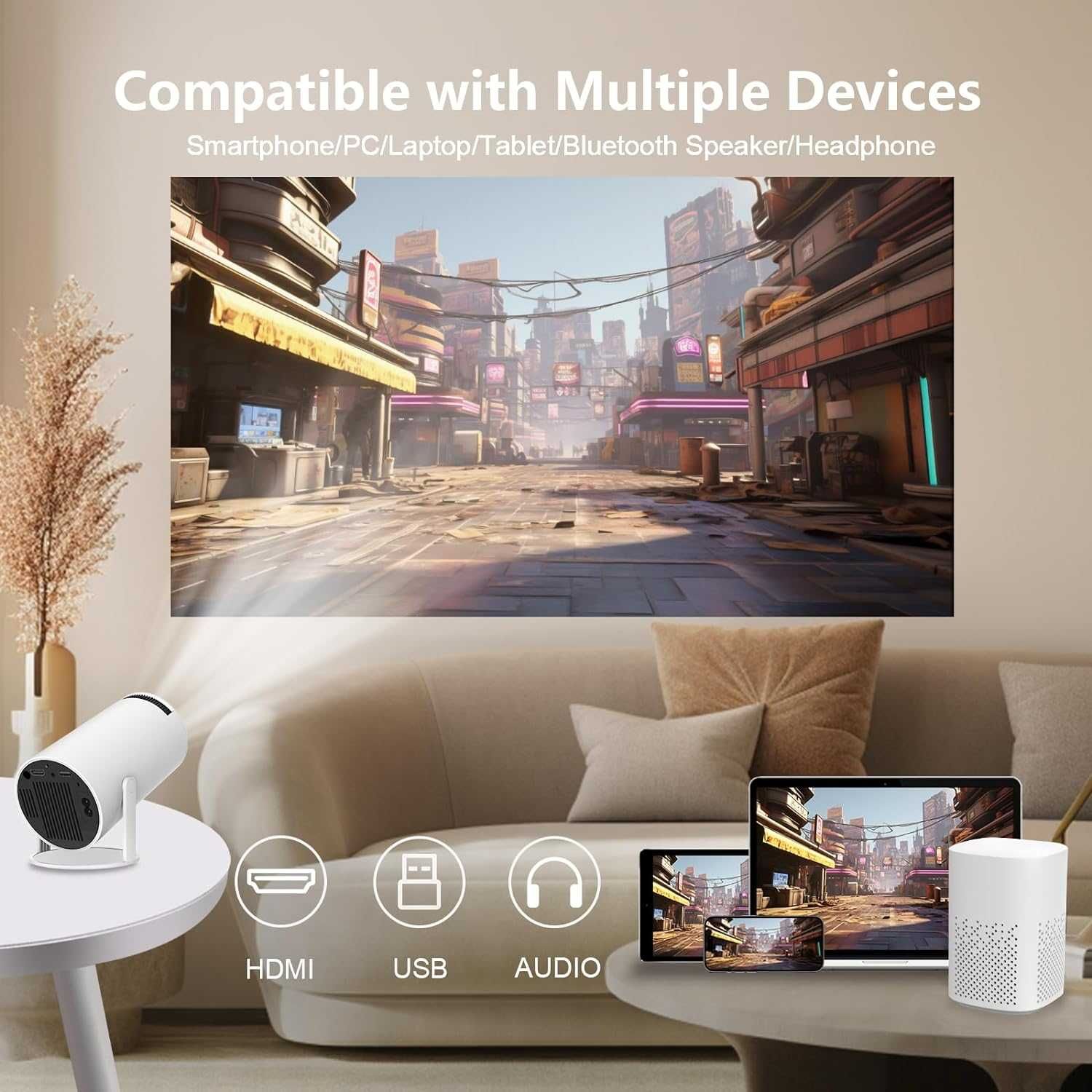 Преносим проектор 11.0 Android OS 1080P, 130 инчa екран WiFi Bluetooth