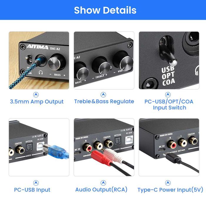 AIYIMA DAC мини ДАК с усилвател за слушалки и звукова карта + Гаранция