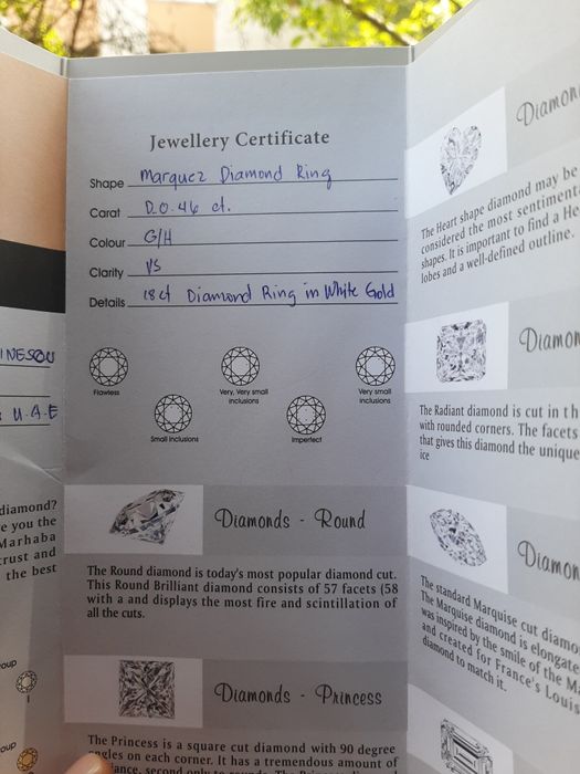 Inel aur alb 18kt, Diamant Marquise 0.46 kt  VS