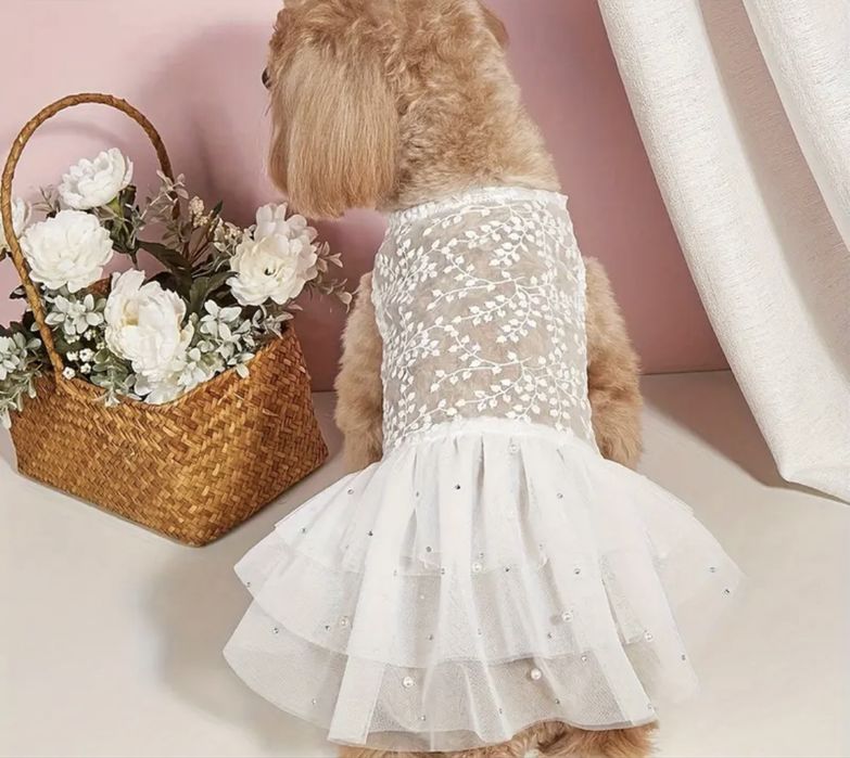 Рокля за куче, сватбена, празнична рокля, дреха за куче, дребна порода