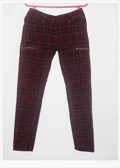 Blugi burgundy tartan Punk Rock Goth model tartan marca S.Oliver