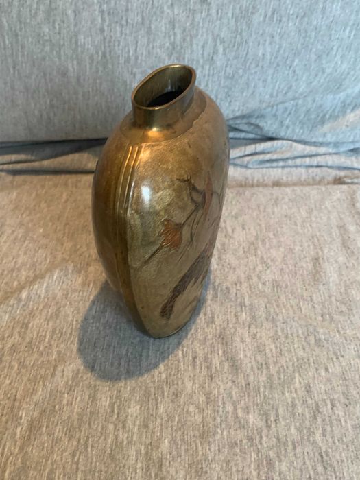 Месингова ваза с емайл Cloisonne: Флорално бронзово покритие,