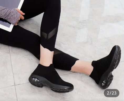 STQ Knit Air Cushion Sports Shoes, Breathable Solid Sneakers, pantofi