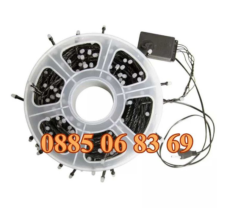 Коледни лампички 100 метра на макара, синя светлина, водоустойчиви