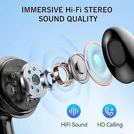 Tiuieyin безжични Bluetooth 5.3 за поставяне в ухото, стерео HiFi звук