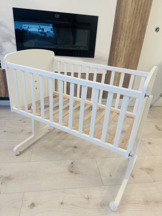 Pătuț co-sleeping alb + saltea cocos + lenjerie + set plapumă & pernă