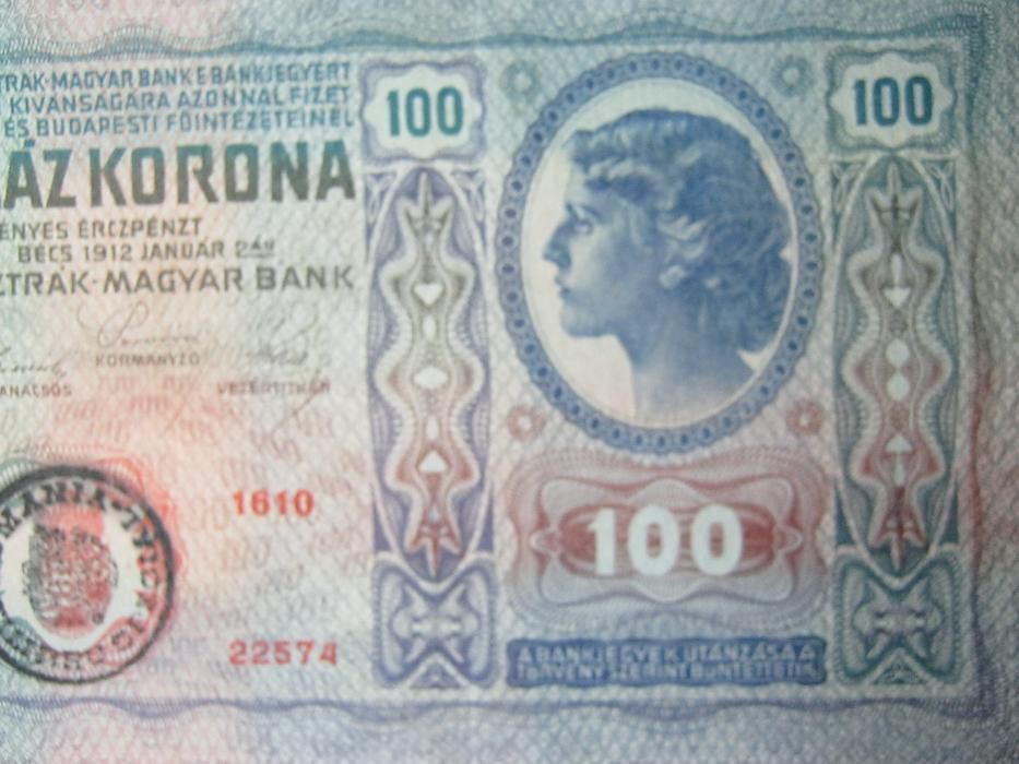 100 Korona,UNC,prima bancnota romaneasca adoptata in Transilvania,1912